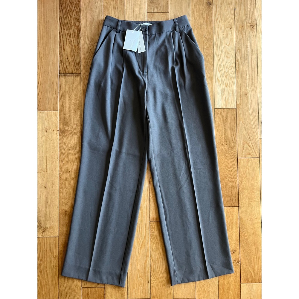 NEW Oak + Fort Double Pleated Wide Leg Trouser Pants Metal Gray Womens Size 4